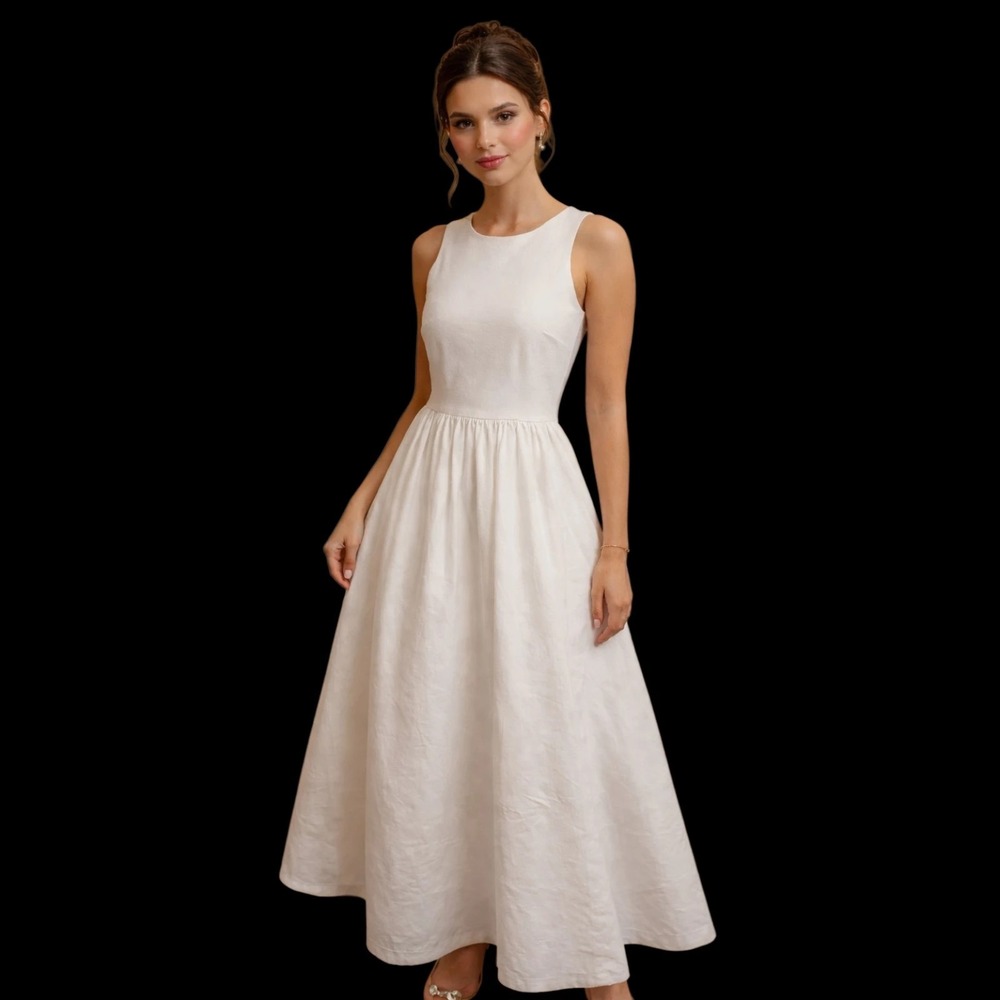 All:Row Midi Fit & Flare Minimalist Cottagecore Dress Women's Small White